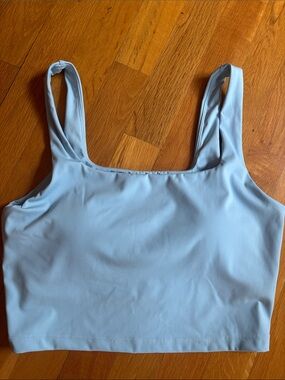 Light Blue Square Neck With Built  In Bra Cropped Tank Top
